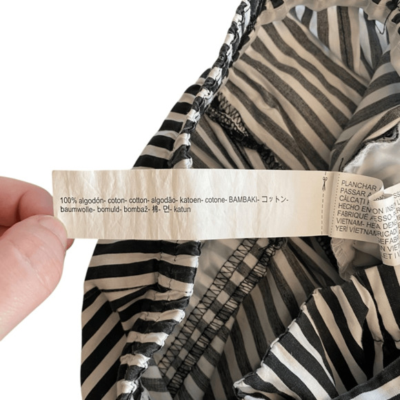 Zara Striped Paperbag Waist Tie Cotton Ankle Pants Elastic Waistband Size Small - Picture 3 of 6